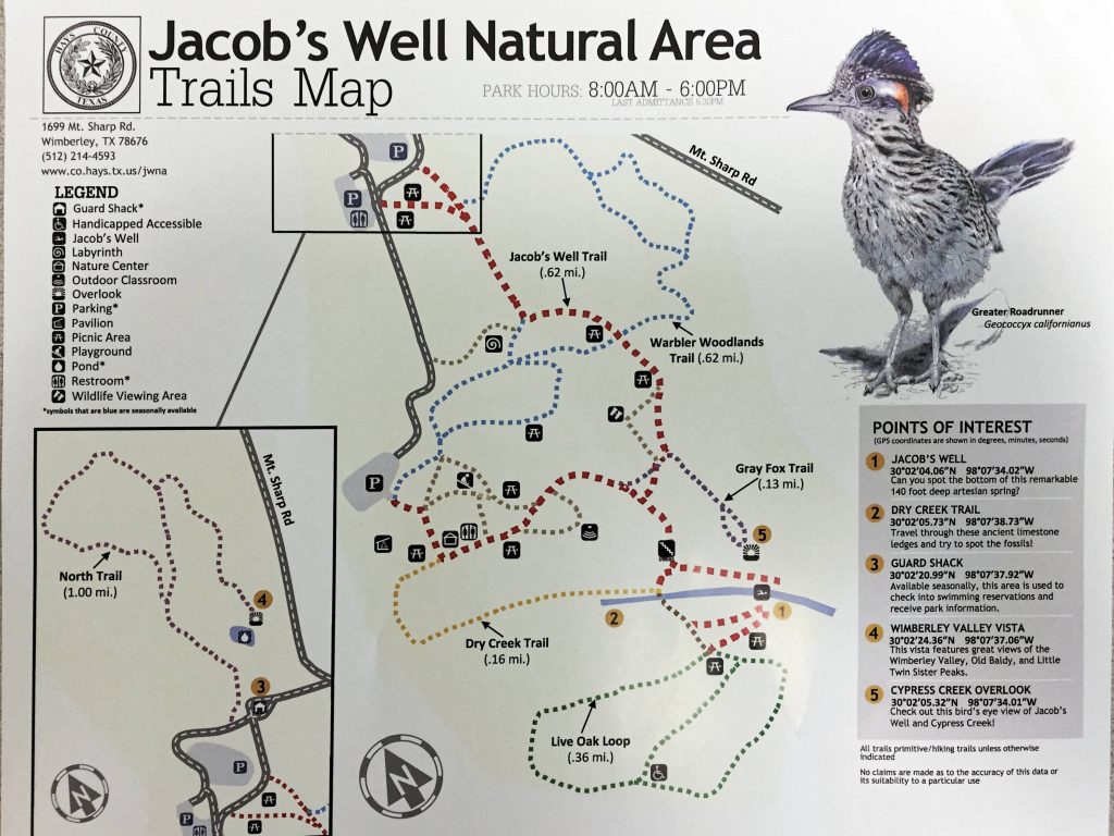Trail map for the Jacob's Well Area